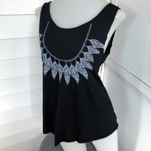 Thai Black & White Feather Design Tank Top - One Size - NWOT